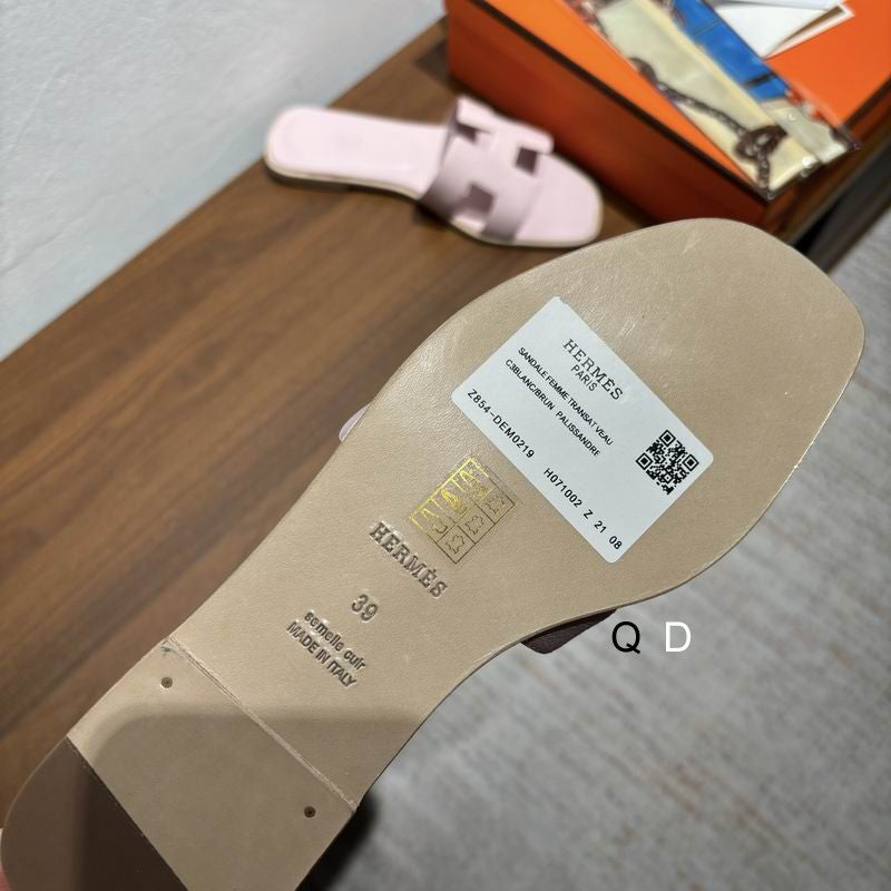 Leather Slip-on Sandals Khaki